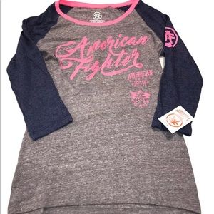 AMERICAN FIGHTER Small Medium Women's T-Shirt TRINITY Raglan Tee Biker NWT